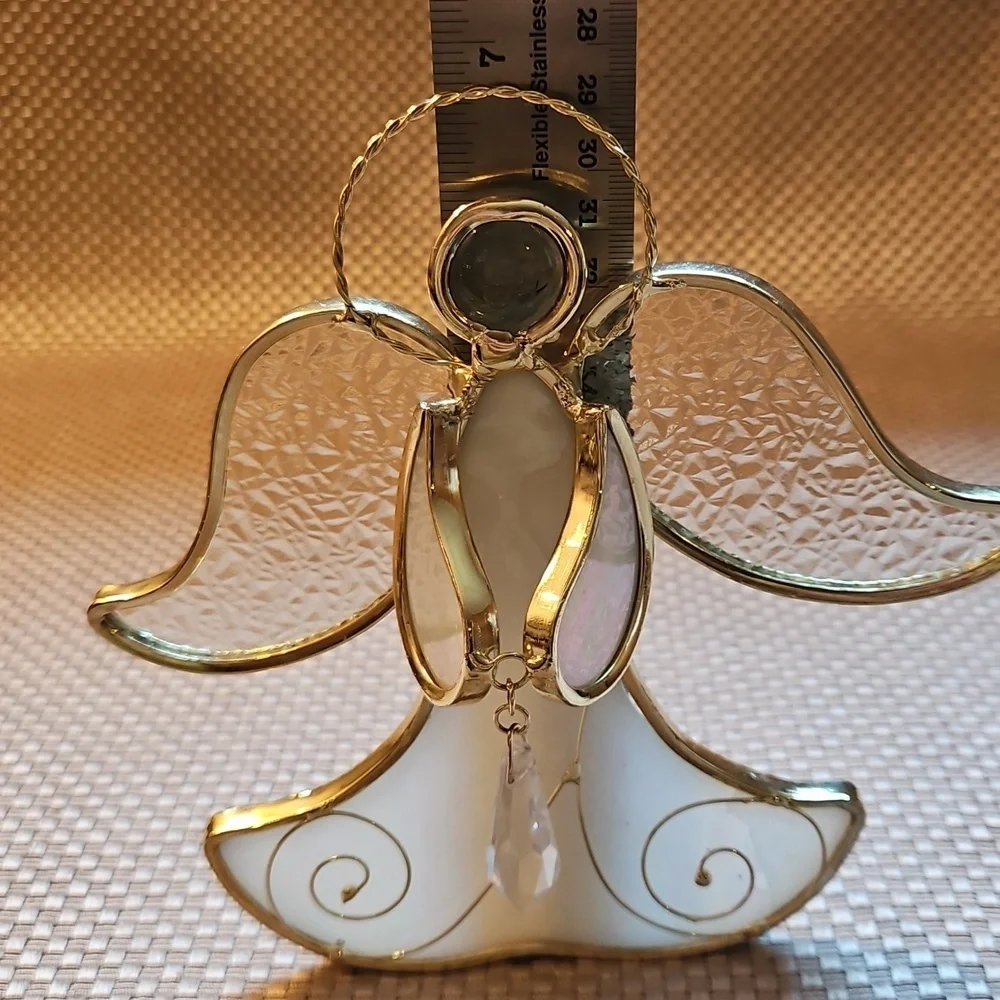 Stained Glass Angle Tealight Holder Large Irrodecent Gold Frame Crystal - Flawed